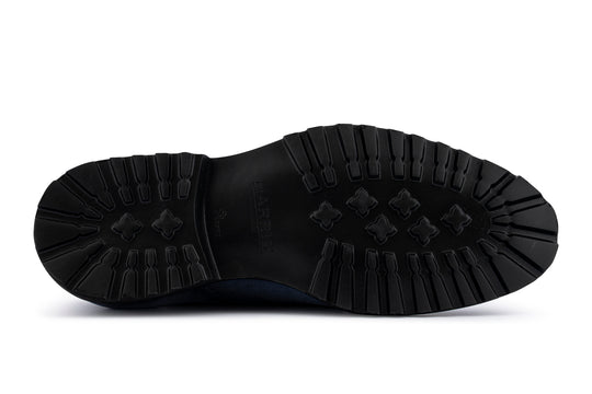 Double buckle in light blue suede