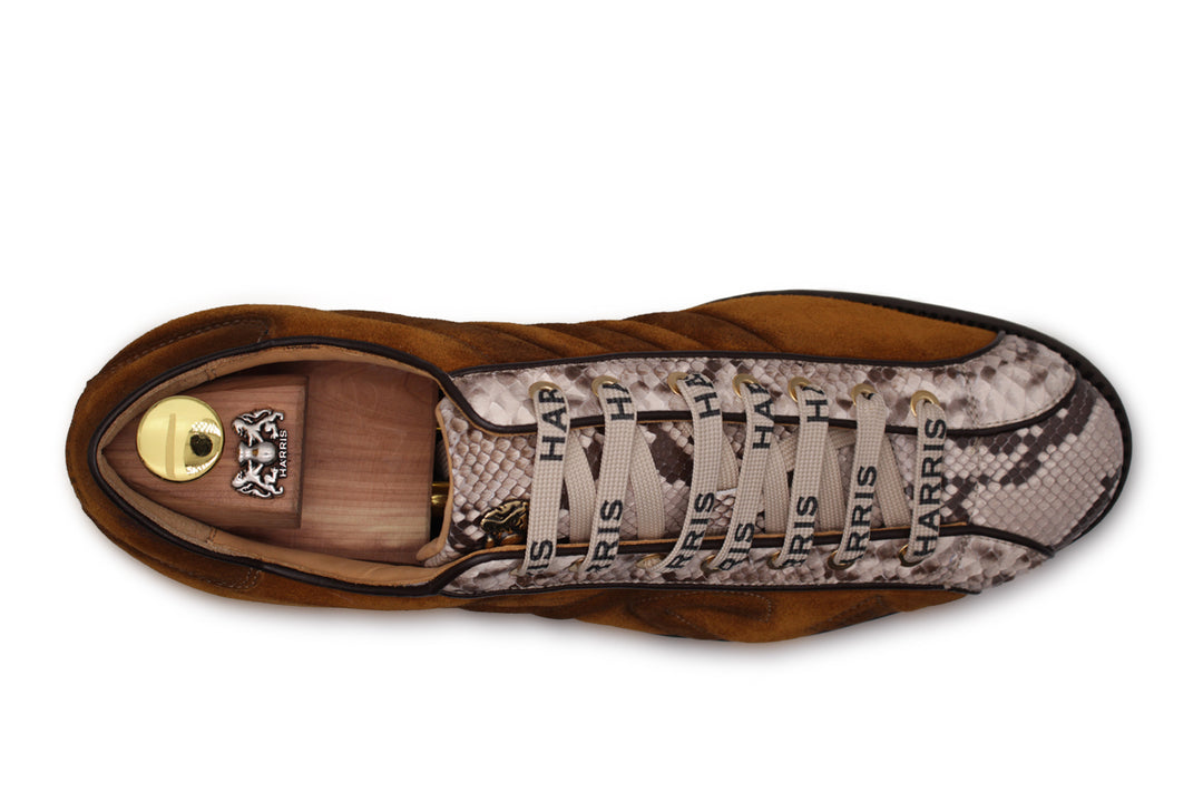 Zapatillas de deporte en gamuza y pitón marrón