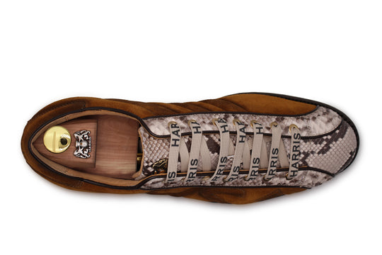 Zapatillas de deporte en gamuza y pitón marrón
