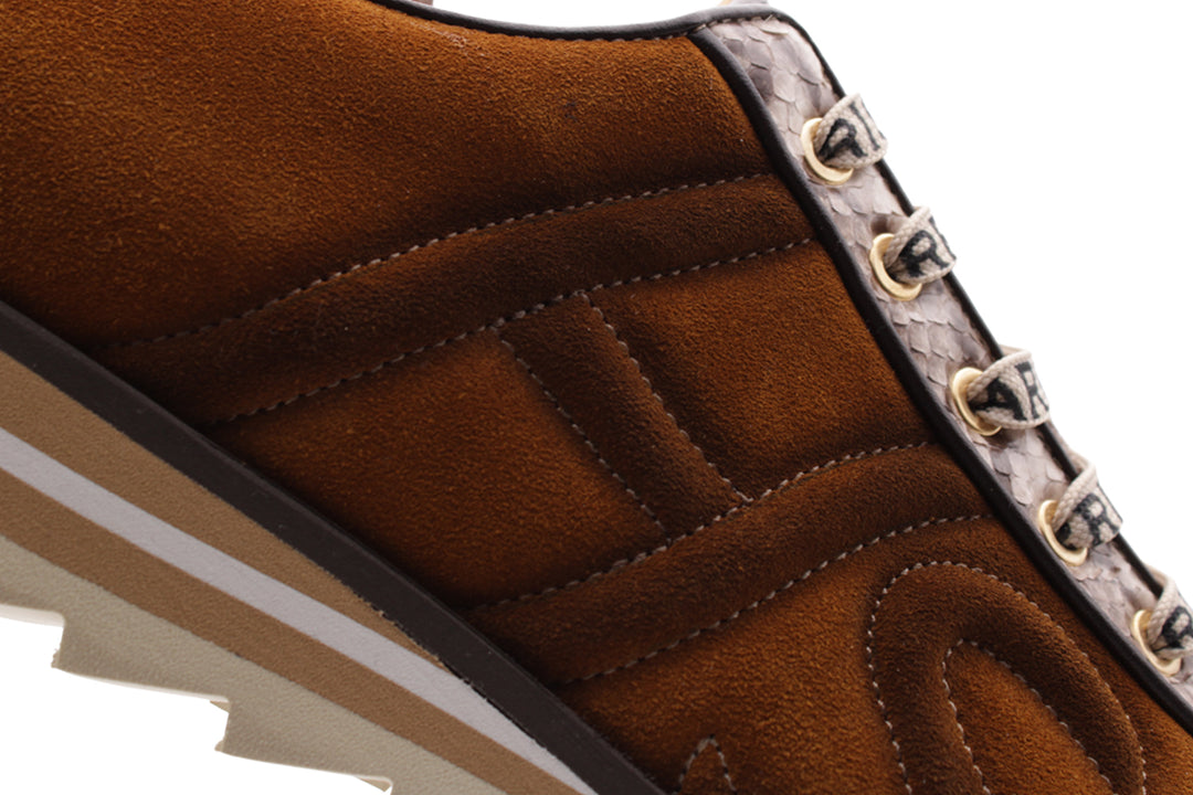 Zapatillas de deporte en gamuza y pitón marrón