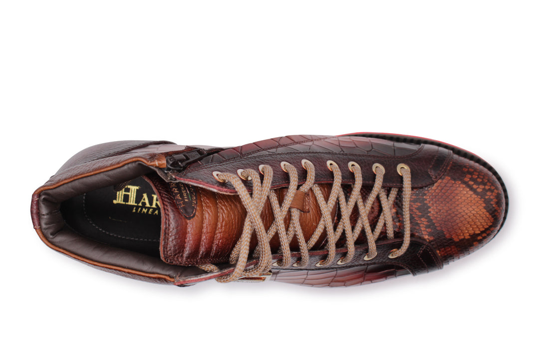 Polacchini in crocodile effect leather and python