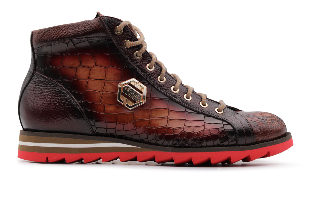 Polacchini in crocodile effect leather and python