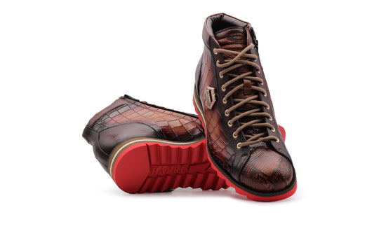 Polacchini in crocodile effect leather and python