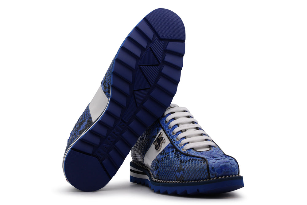 Sneakers in pelle di pitone blu e suola running