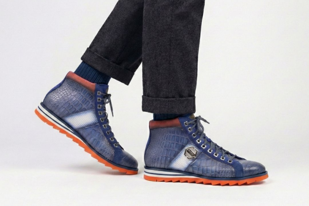 Crocodile effect leather ankle boot