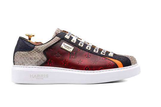 Ledersneaker mit Vintage-Print und edlen Details