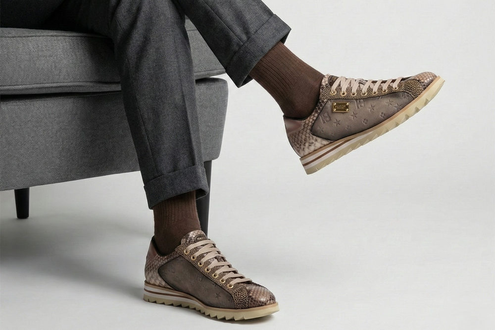 Sneakers in suede e pitone