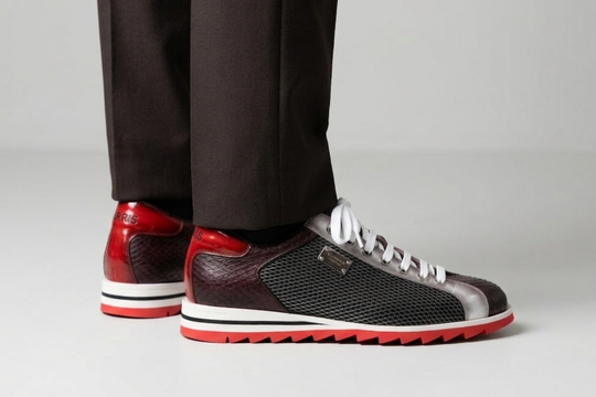 Printed leather and python sneakers