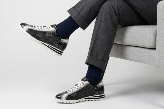 Crocodile effect and perforated sneakers