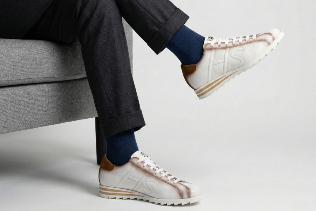 Sneaker en cuir nuancé et daim