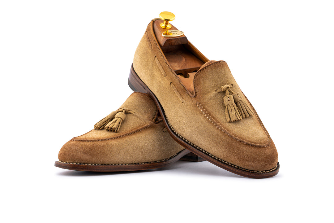 Mocassino in suede con pon pon