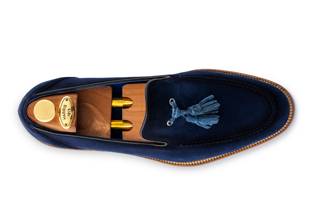 Mocassino in suede con pon pon