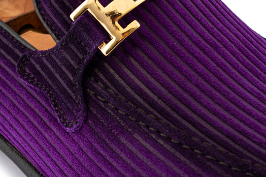 Mocassino in suede rigato con passante