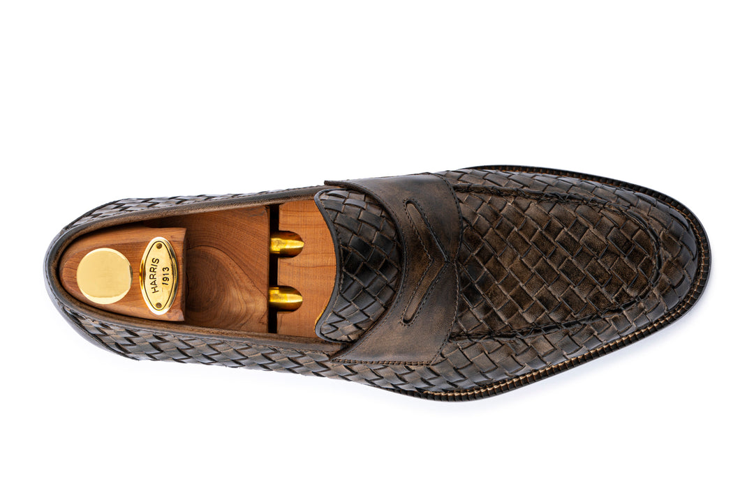 Mocassino in pelle intrecciata dipinto a mano