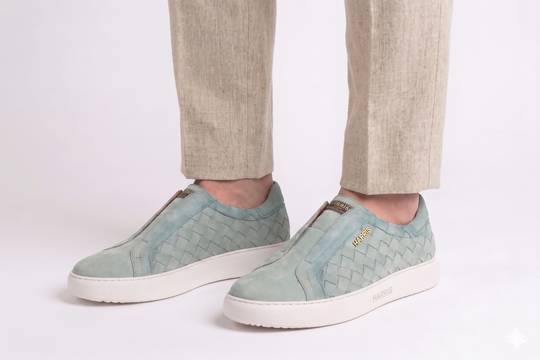 Sneakers slipon in pelle intrecciata