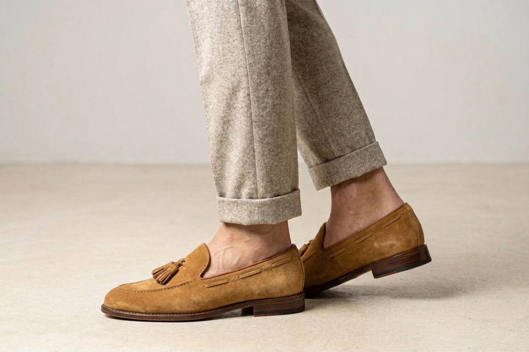 Mocassino in suede con pon pon