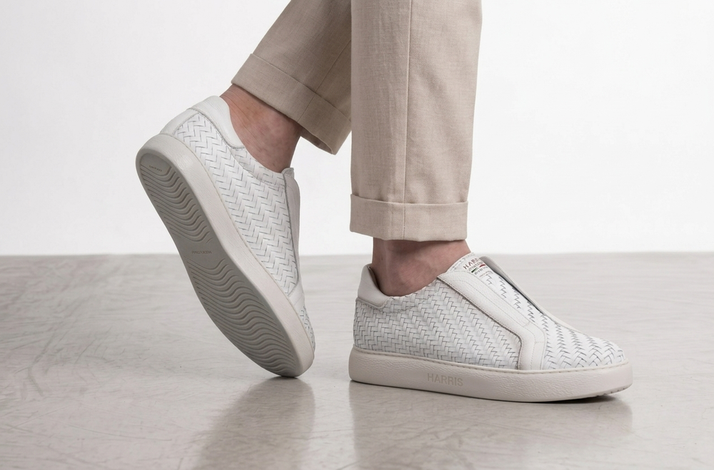 Woven leather slip-on sneakers