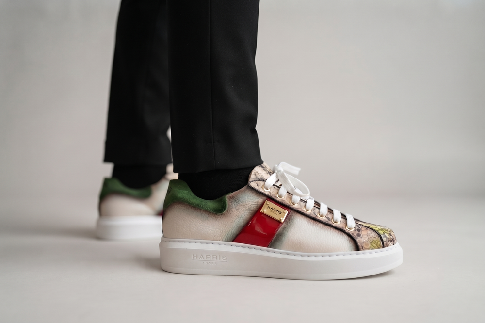 Baskets multicolores en cuir souple et python