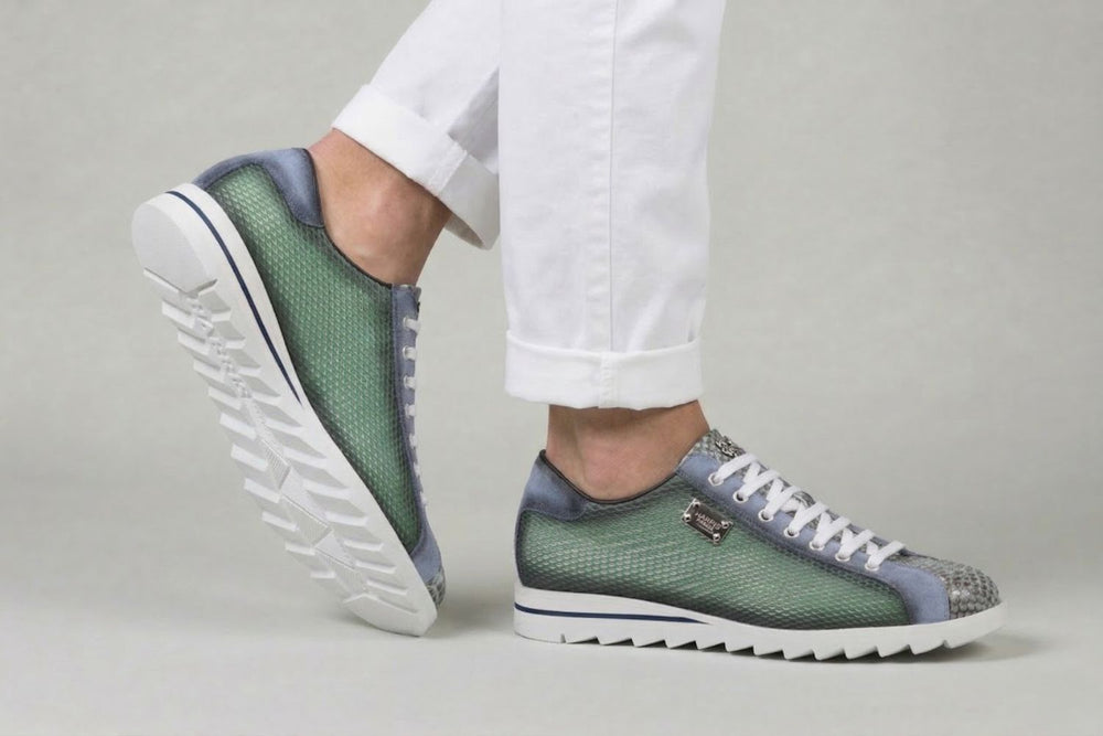 Printed leather and python sneakers