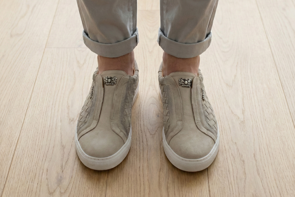 Sneakers slipon in pelle intrecciata