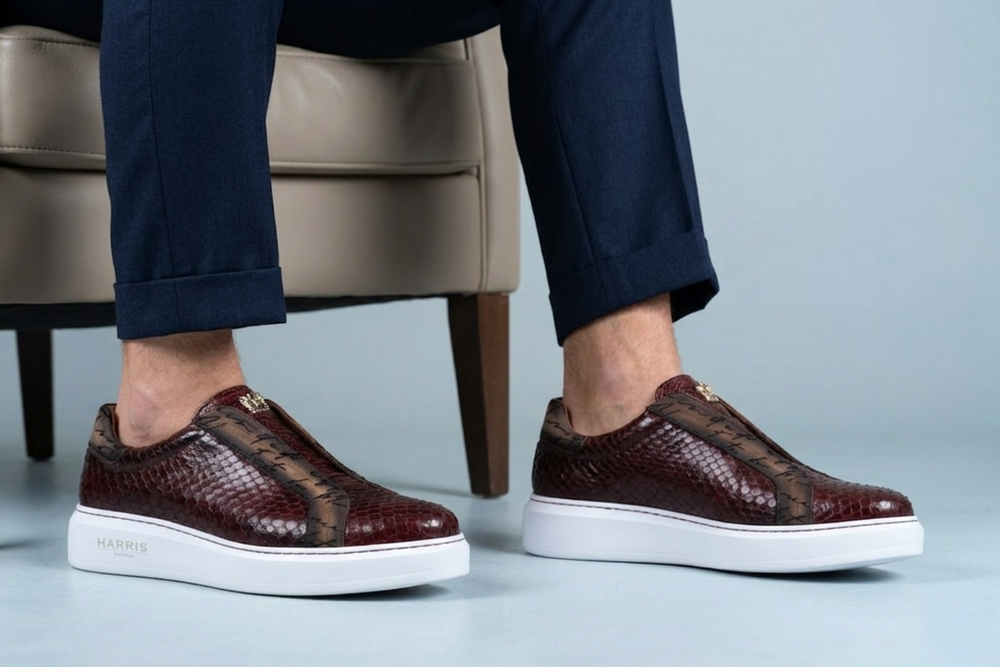 Sneaker slipon in pelle di pitone