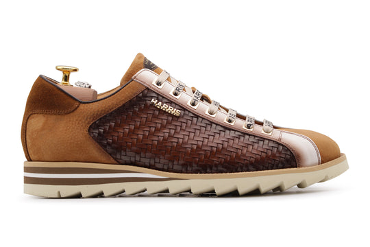 Sneakers in pelle intrecciata sfumata a mano