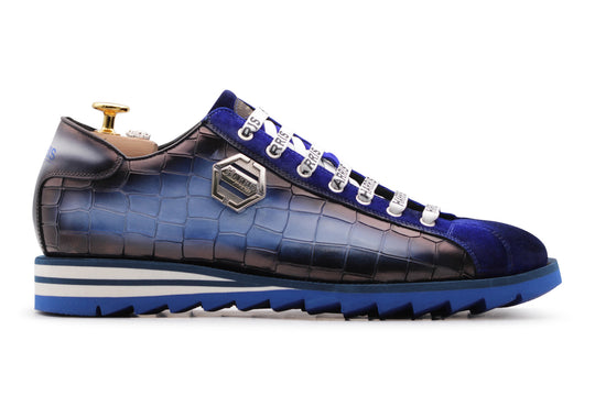 Sneakers in pelle effetto coccodrillo e suede