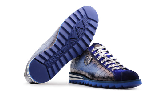 Sneakers in pelle effetto coccodrillo e suede