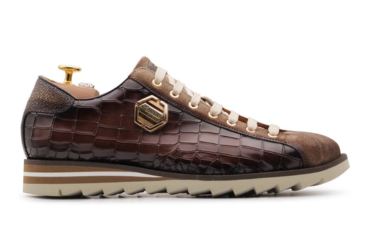 Sneakers in pelle effetto coccodrillo e suede