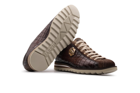 Sneakers in pelle effetto coccodrillo e suede