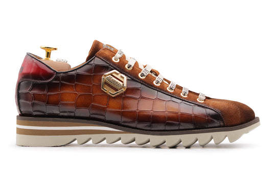Sneakers in pelle effetto coccodrillo e suede