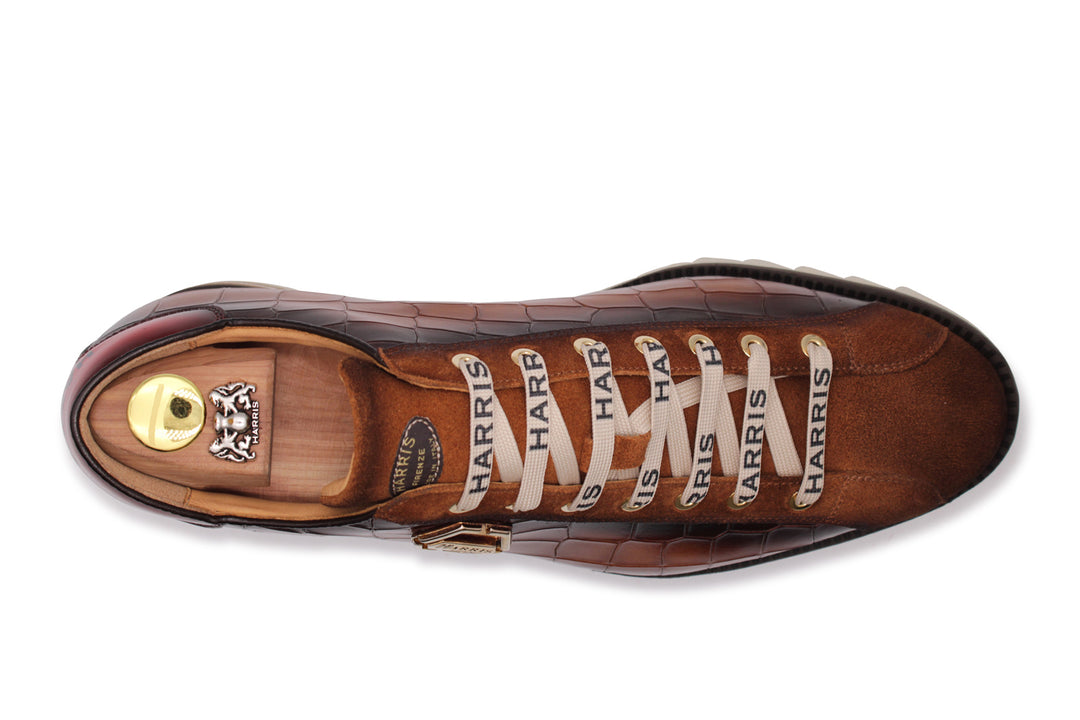 Sneakers in pelle effetto coccodrillo e suede