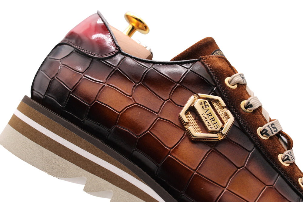 Sneakers in pelle effetto coccodrillo e suede