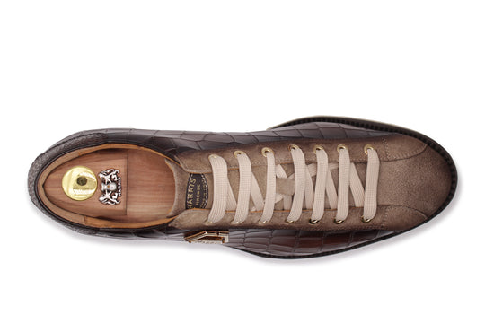 Sneakers in pelle effetto coccodrillo e suede