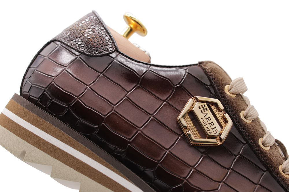 Sneakers in pelle effetto coccodrillo e suede