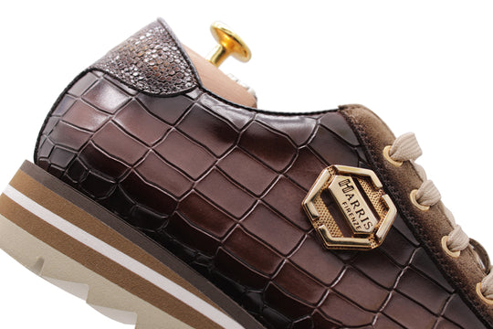 Sneakers in pelle effetto coccodrillo e suede