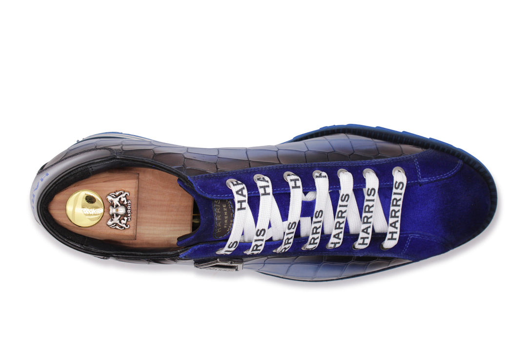 Sneakers in pelle effetto coccodrillo e suede