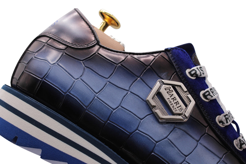 Sneakers in pelle effetto coccodrillo e suede