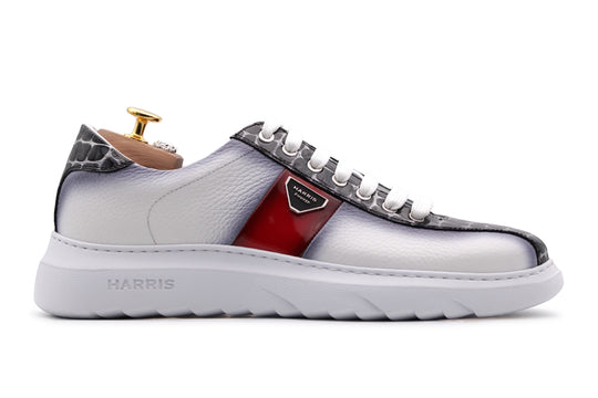 Sneakers in pelle morbida con effetto coccodrillo
