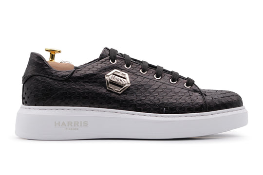 Sneaker nera in pelle di pitone
