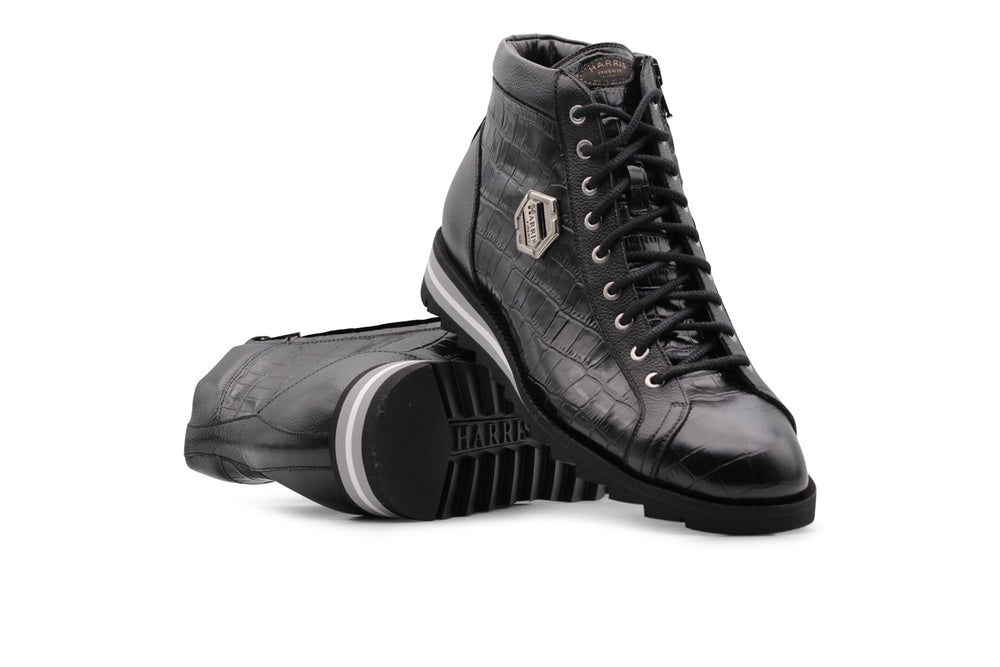 Bottine en cuir effet crocodile