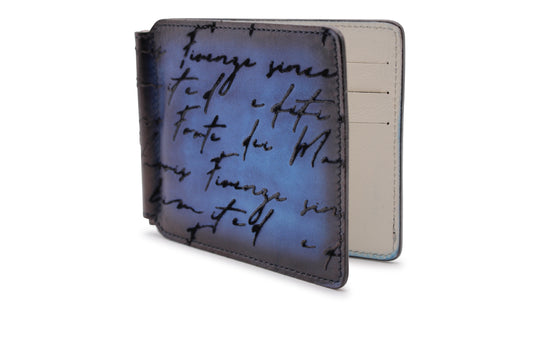 Geldhalter aus handbemaltem Leder mit Schriftstelleraufdruck