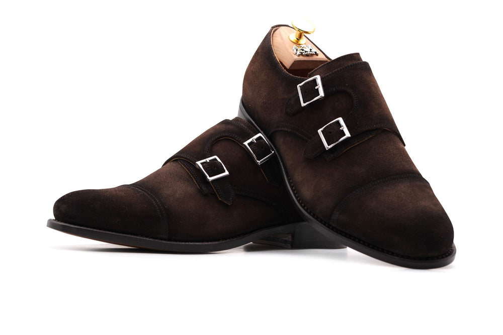 Doppia fibbia in suede sfumato e suola in gomma