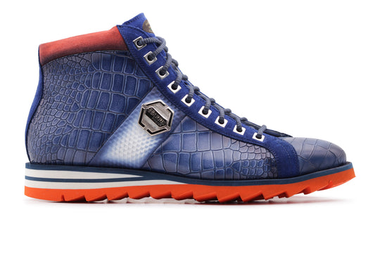 Crocodile effect leather ankle boot