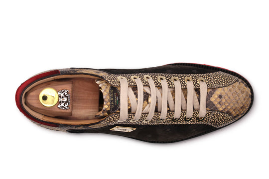 Sneakers in monogram suede and python