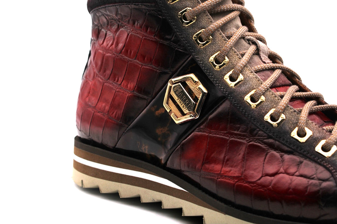 Crocodile effect leather ankle boot