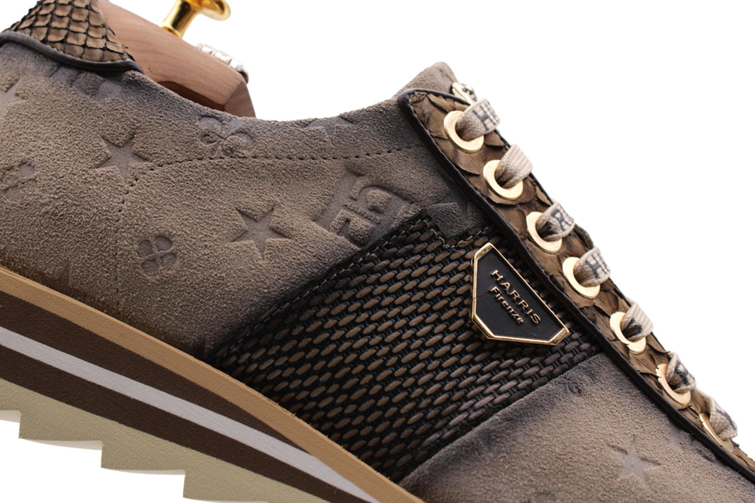 Sneakers in suede stampato e dettagli in pitone