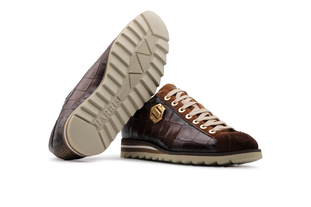 Sneakers con effetto coccodrillo e suede