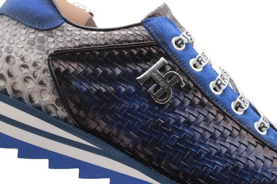 Sneaker in pelle intrecciata e pitone