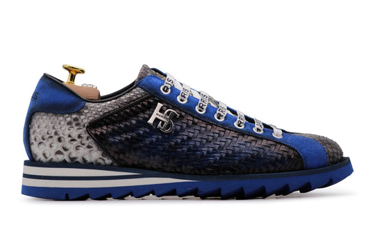 Sneaker in pelle intrecciata e pitone